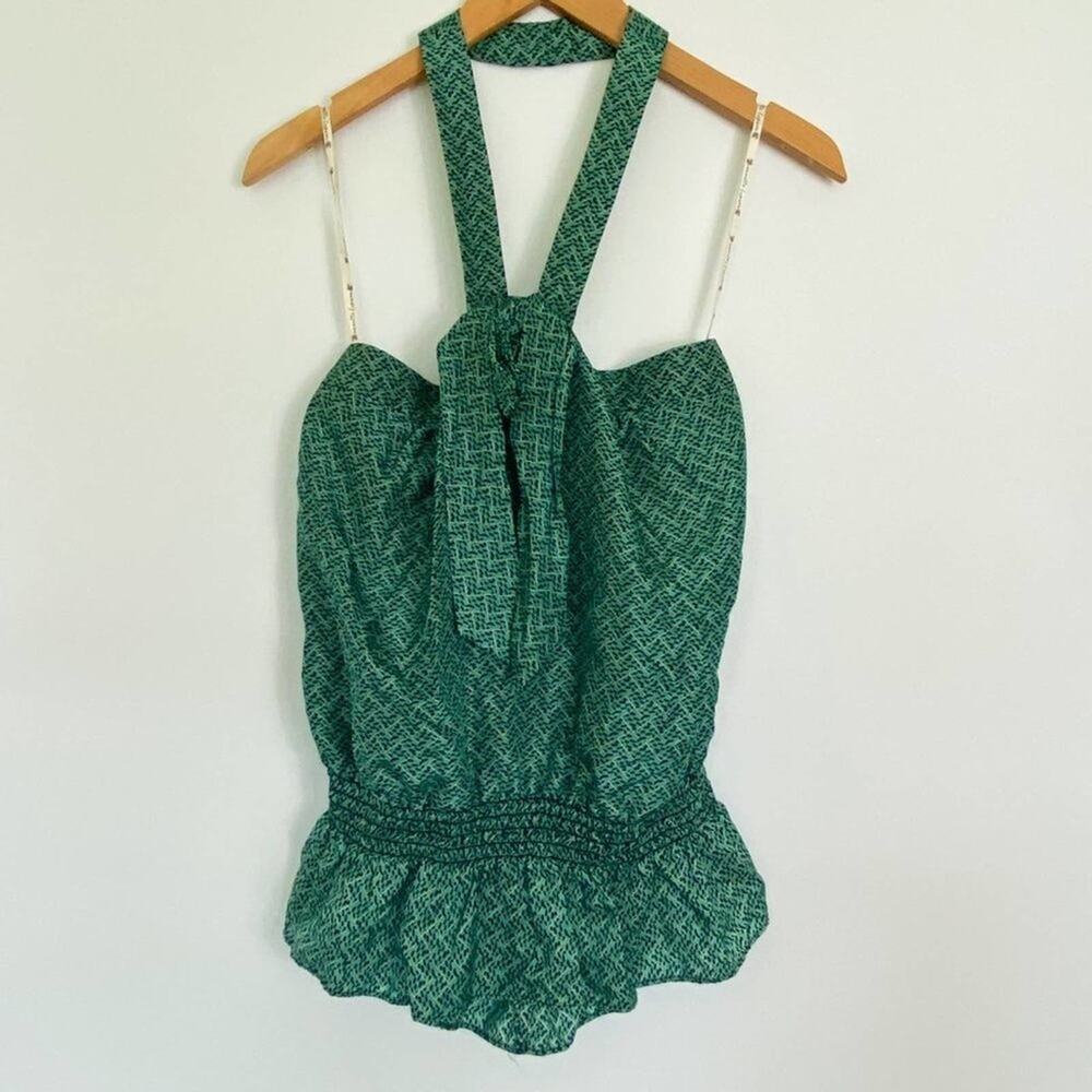 Nanette Lepore Green Silk Scarob Dot Halter Blouse Cami Tank Top Womens 8 NWT